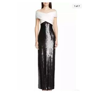 NWT St. John Collection Black and Off-White Sequined Gown